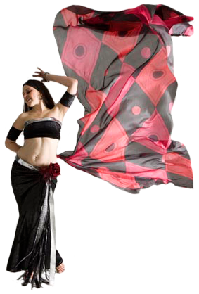 Dancer with black and red harlequin scarf